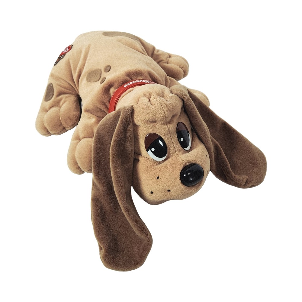 Pound Puppies Plush Tan Brown Spotted Dog Red Collar 14 Inch Vintage Style